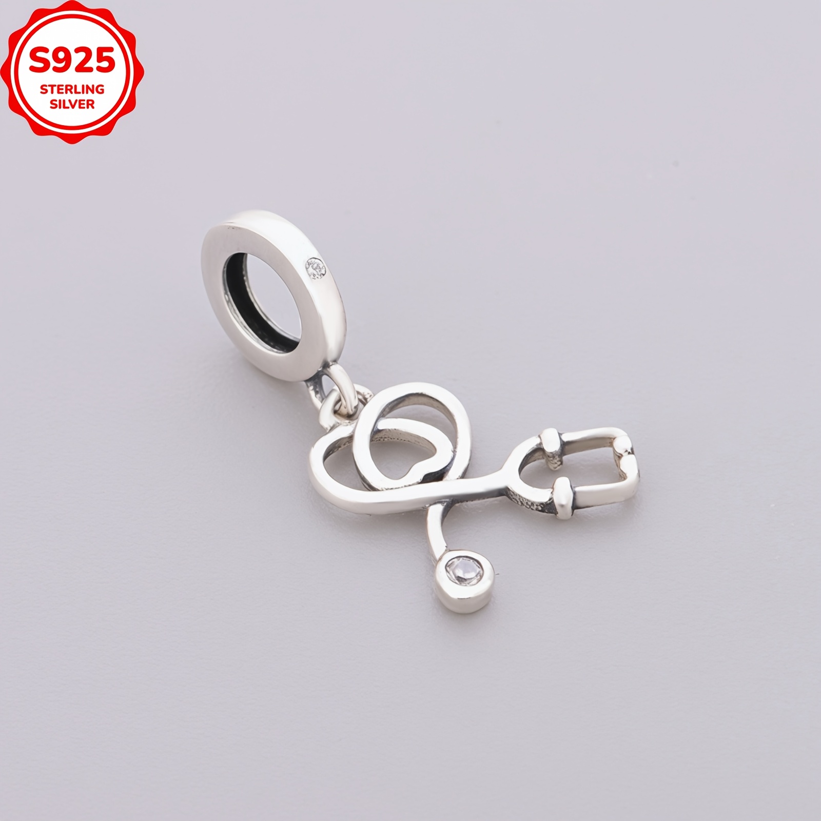 925 Sterling Silver Heart Auscultator Silvery Pendant